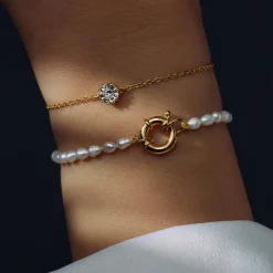 Brioso Cortona Bella 925er Sterlingsilber vergoldetes Perlenarmband mit 14 Karat Goldplattierung|Parte di Me Fashion