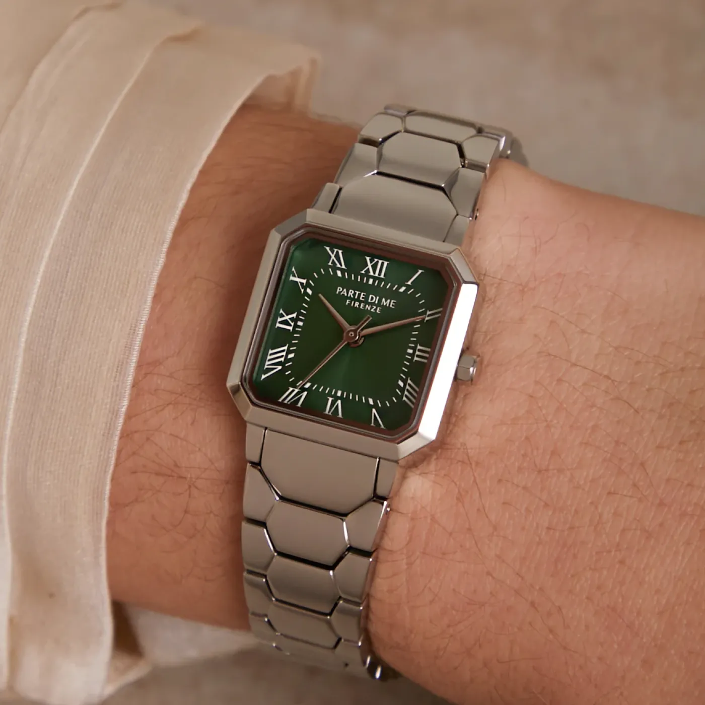 Orologio quadratische Damenuhr silberfarben und grün|Parte di Me Outlet