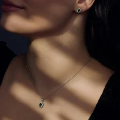 Sorprendimi 925 Sterling Silber Halskette und Ohrstecker Geschenkset mit grünen Zirkonia Steinen|Parte di Me Sale